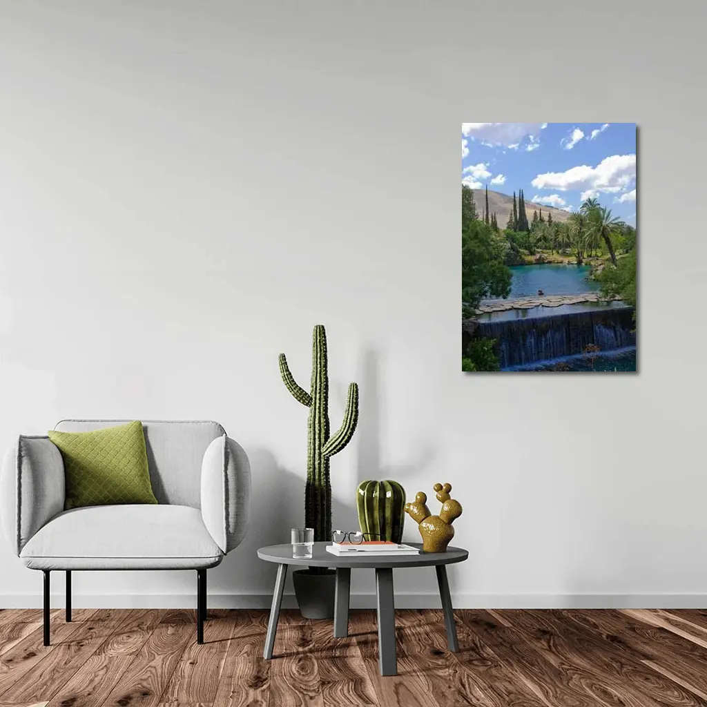 Tropical Pool Waterfall Green Palm Trees – Wall Art