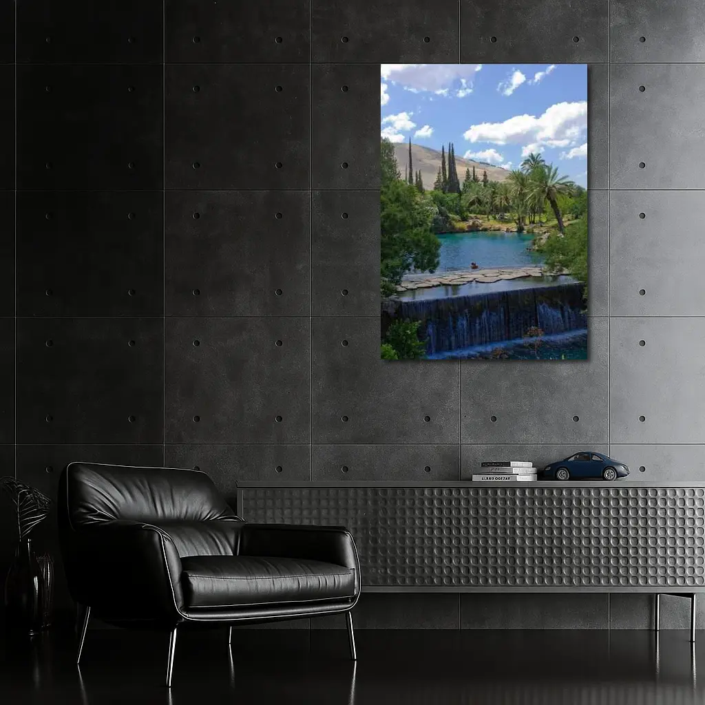Tropical Pool Waterfall Green Palm Trees – Wall Art