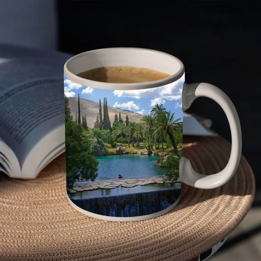 Tropical Pool Waterfall Green Palm Trees – Mugs