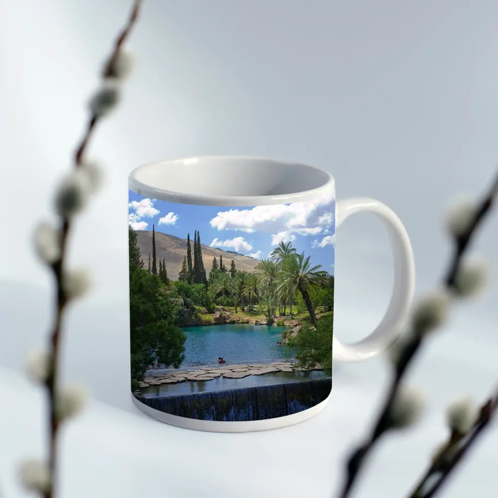 Tropical Pool Waterfall Green Palm Trees – Mugs
