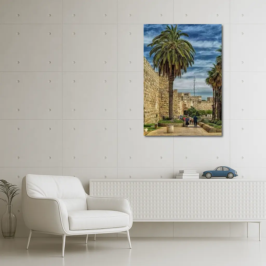Jerusalem Old City Walls Palm Trees – Wall Art