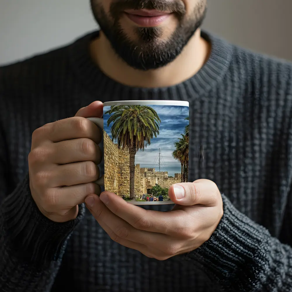 Jerusalem Old City Walls Palm Trees – Mugs