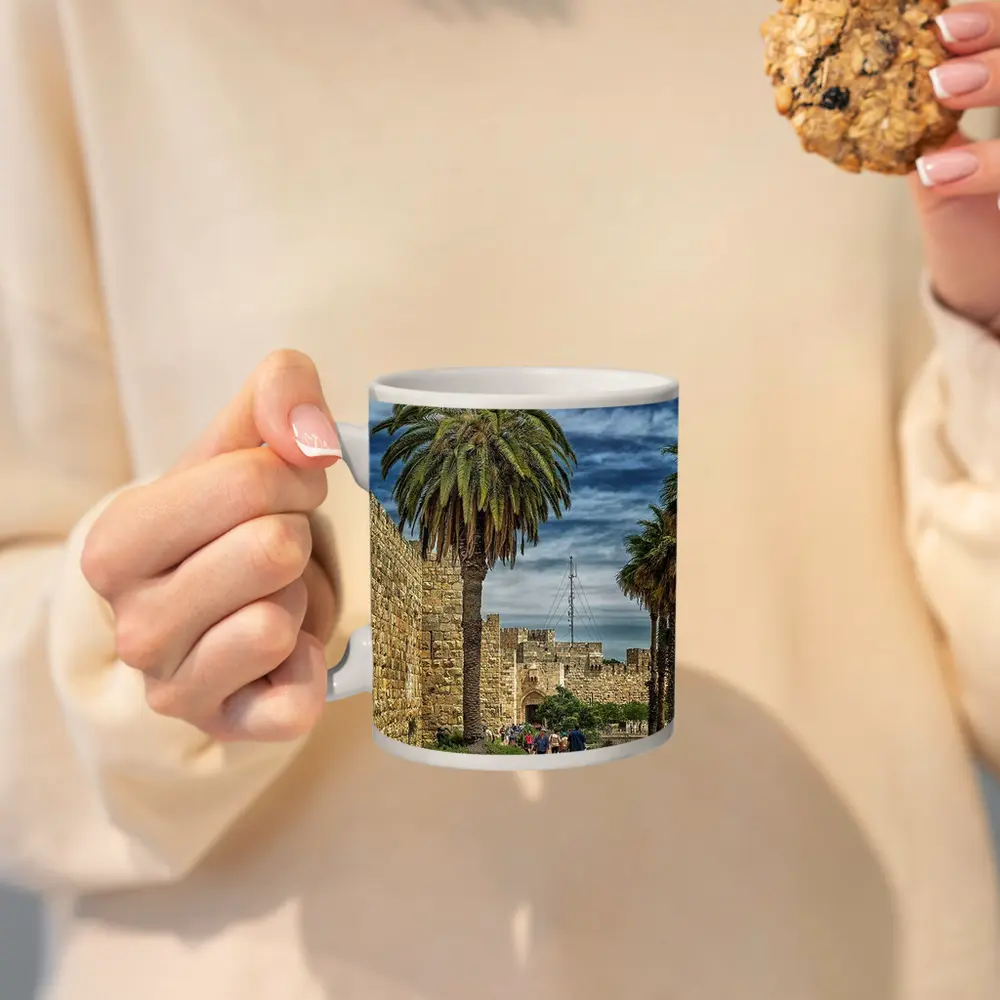 Jerusalem Old City Walls Palm Trees – Mugs