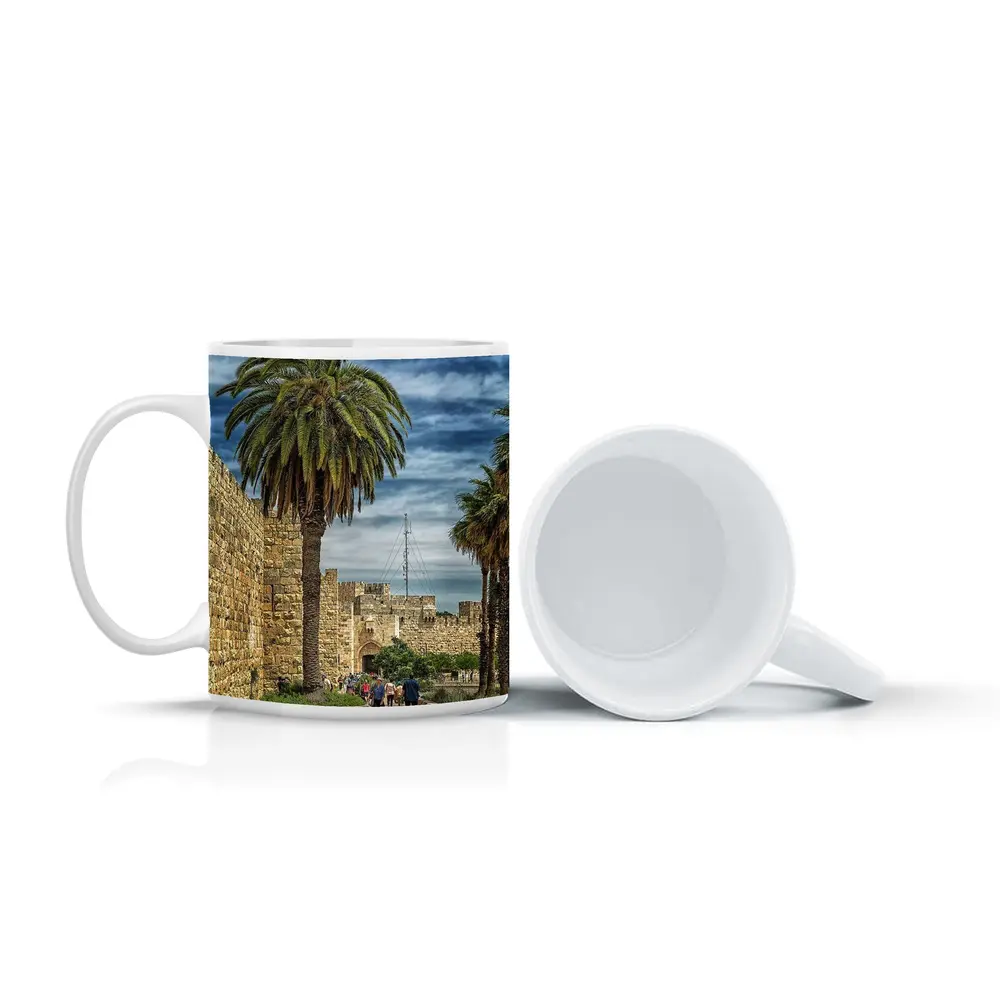 Jerusalem Old City Walls Palm Trees – Mugs