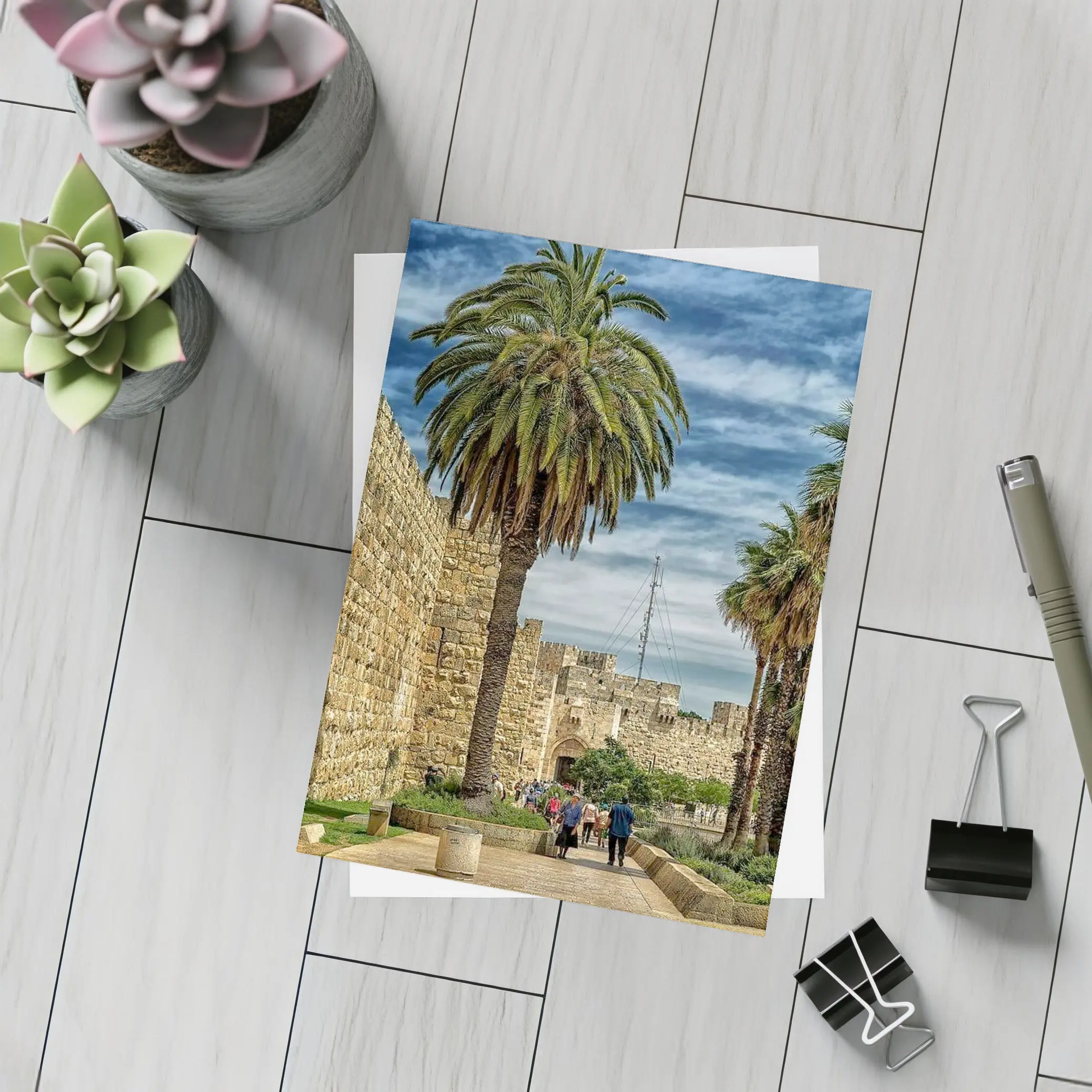 Jerusalem Old City Walls Palm Trees – Postcards
