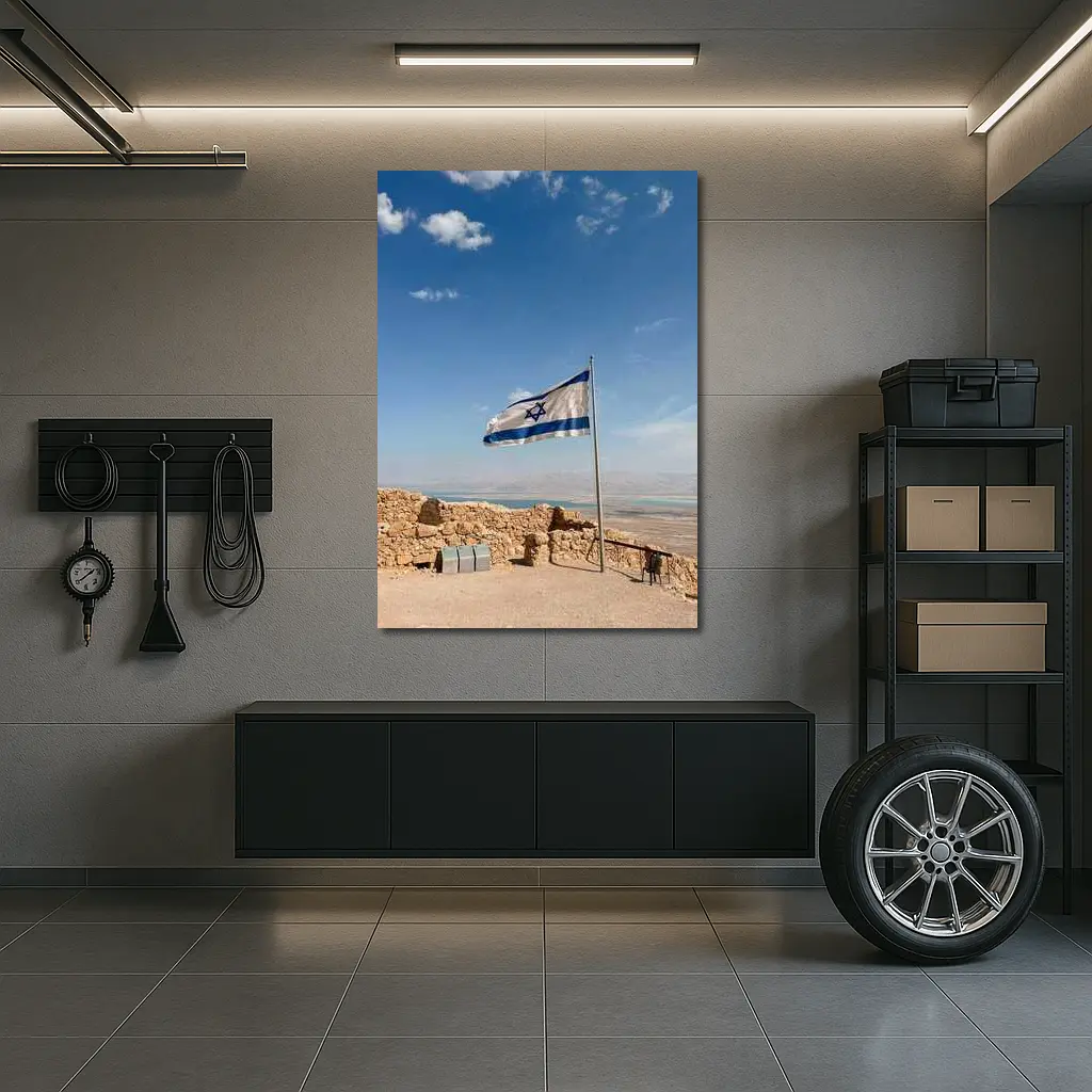 Israel Flag Flying Over Masada Desert – Wall Art