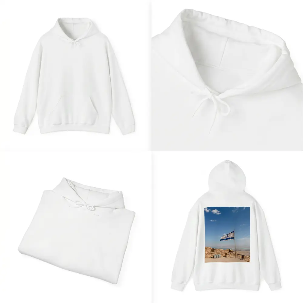 Israel Flag Flying Over Masada Desert – Hoodies