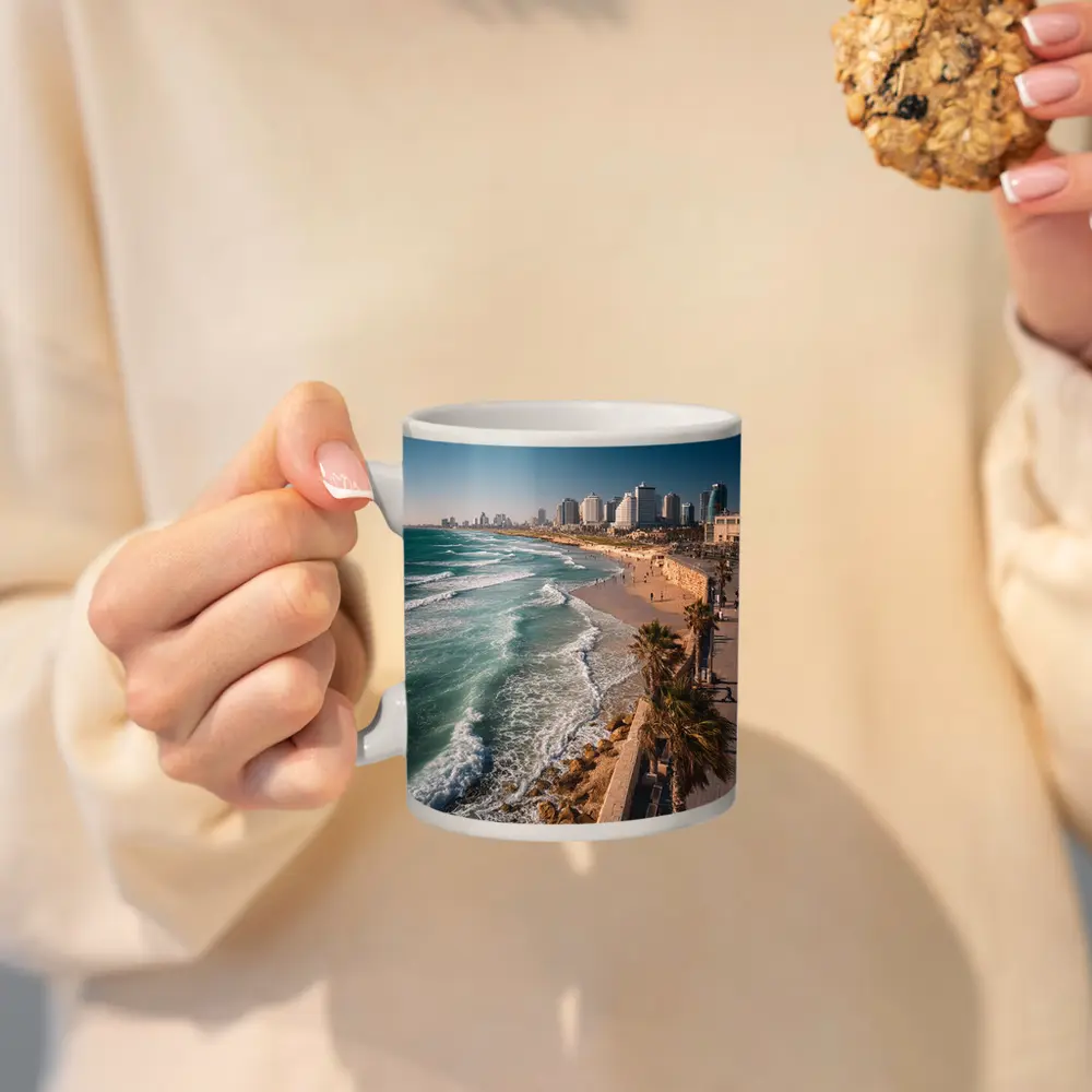 Tel Aviv Coastline Beach Skyline Aerial View – Mugs