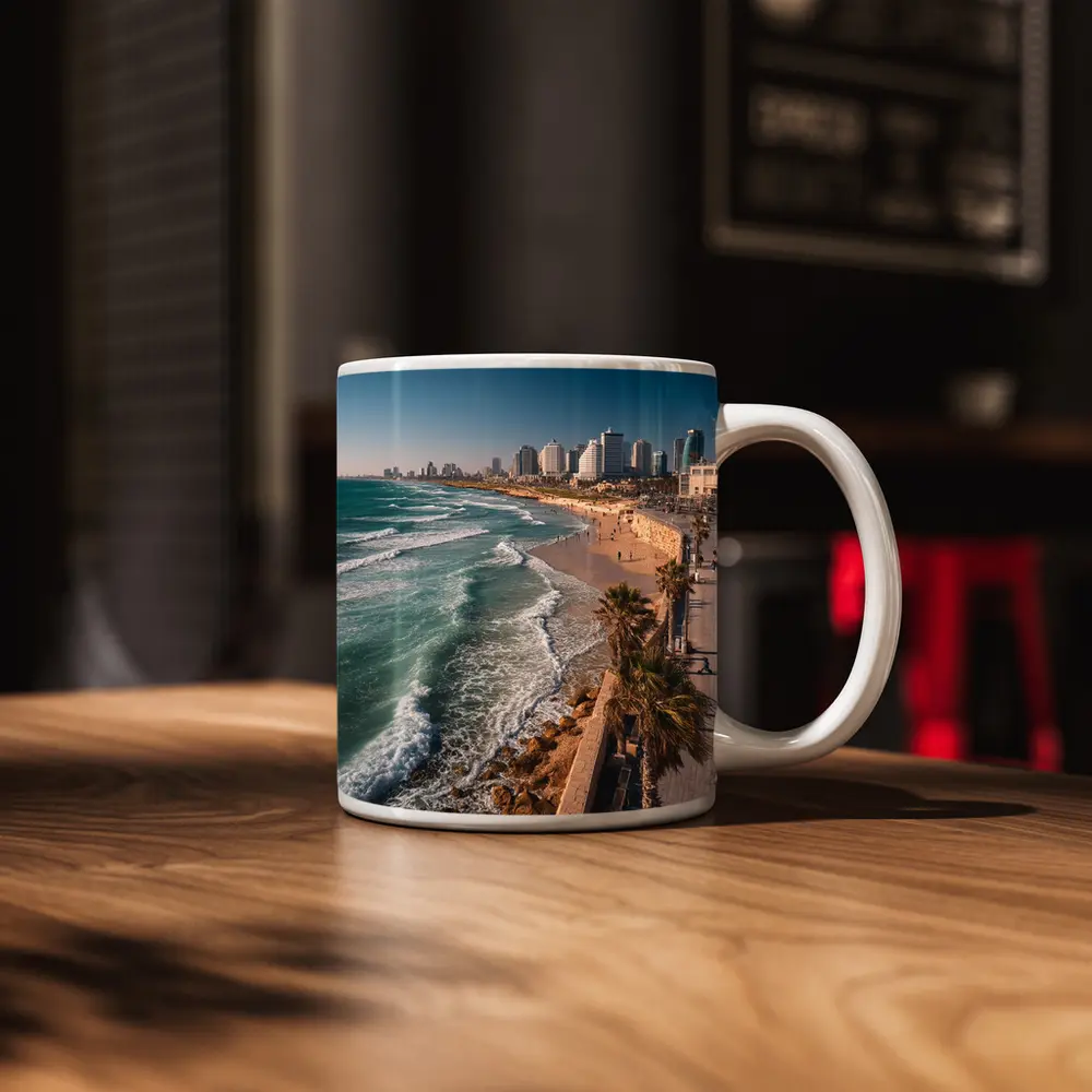 Tel Aviv Coastline Beach Skyline Aerial View – Mugs
