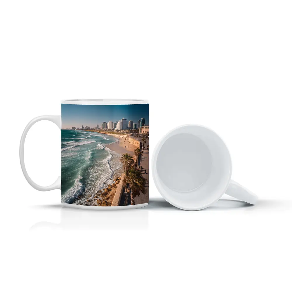 Tel Aviv Coastline Beach Skyline Aerial View – Mugs