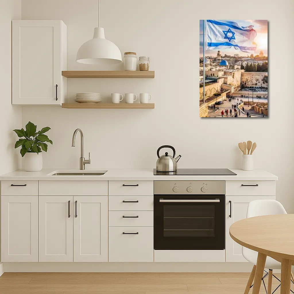 Israel Flag Western Wall Jerusalem Skyline – Wall Art