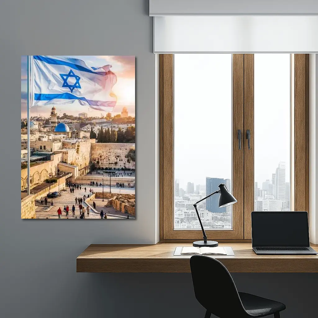Israel Flag Western Wall Jerusalem Skyline – Wall Art