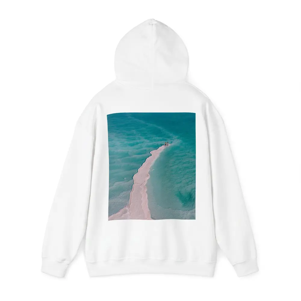 Aerial View Couple Walking Turquoise Salt Shore – Hoodies