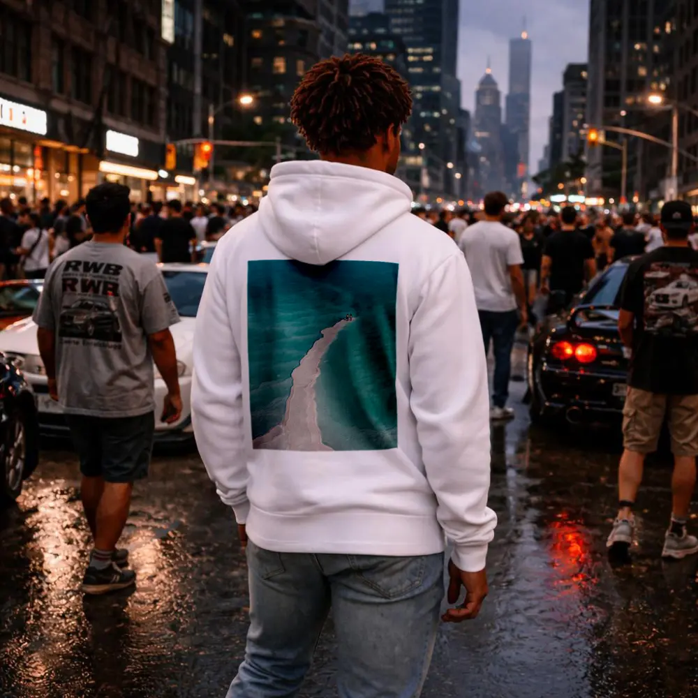 Aerial View Couple Walking Turquoise Salt Shore – Hoodies