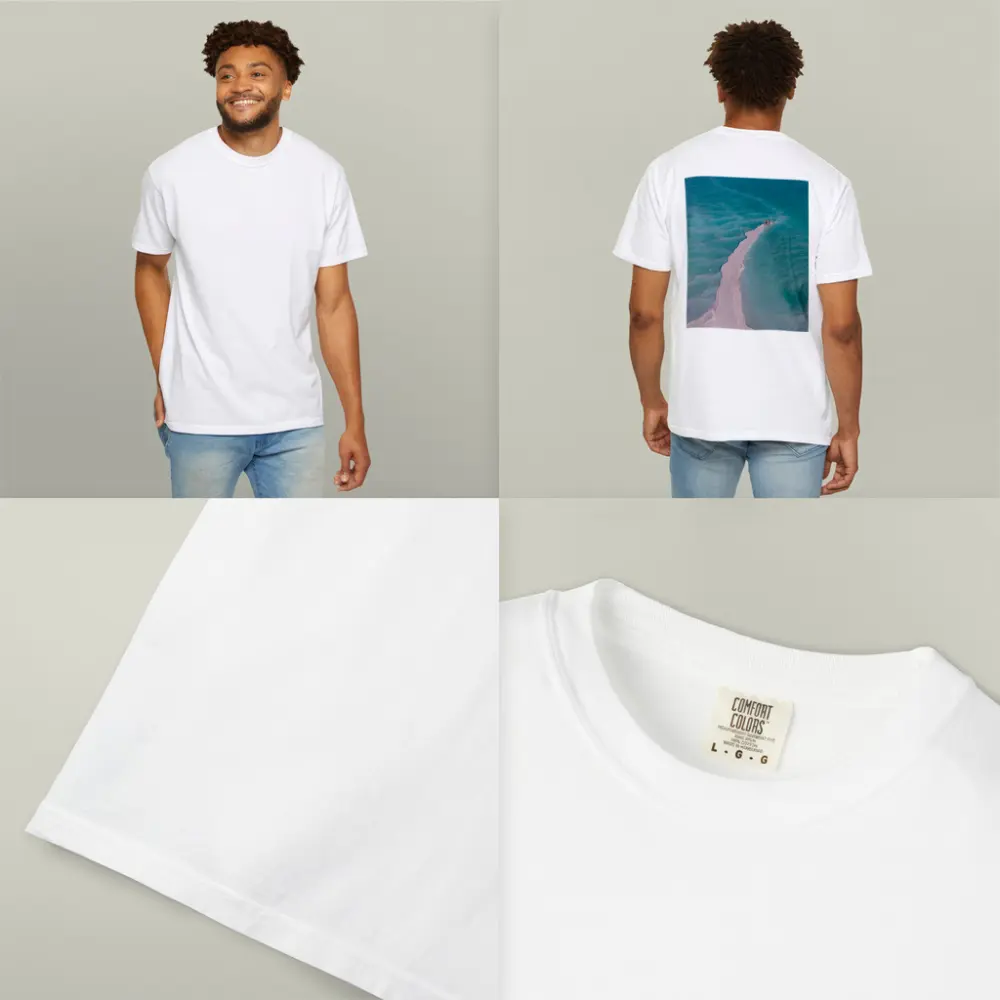 Aerial View Couple Walking Turquoise Salt Shore – T-Shirts
