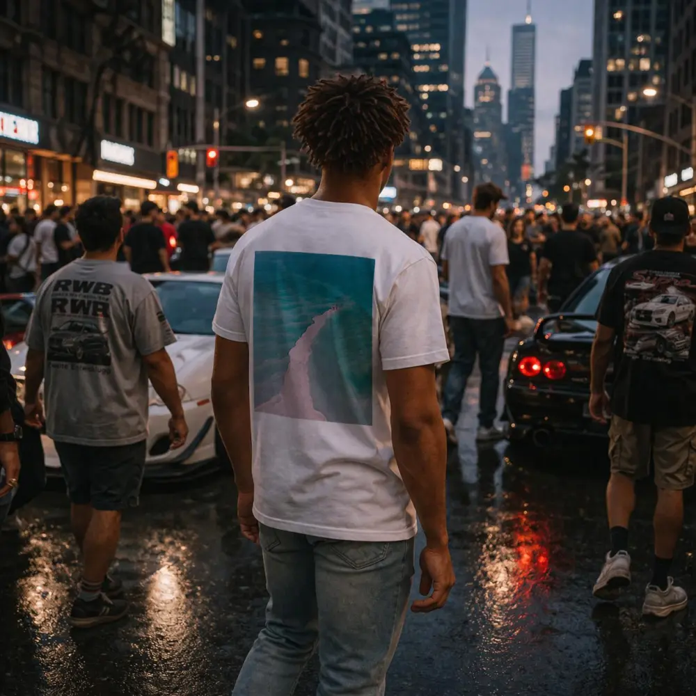 Aerial View Couple Walking Turquoise Salt Shore – T-Shirts