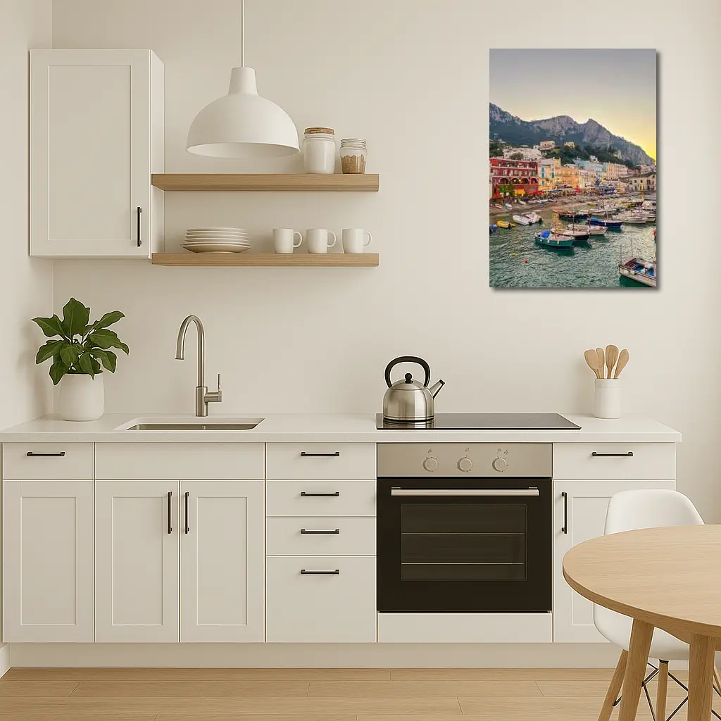 Capri Harbor Colorful Buildings Mountain Sunset – Wall Art