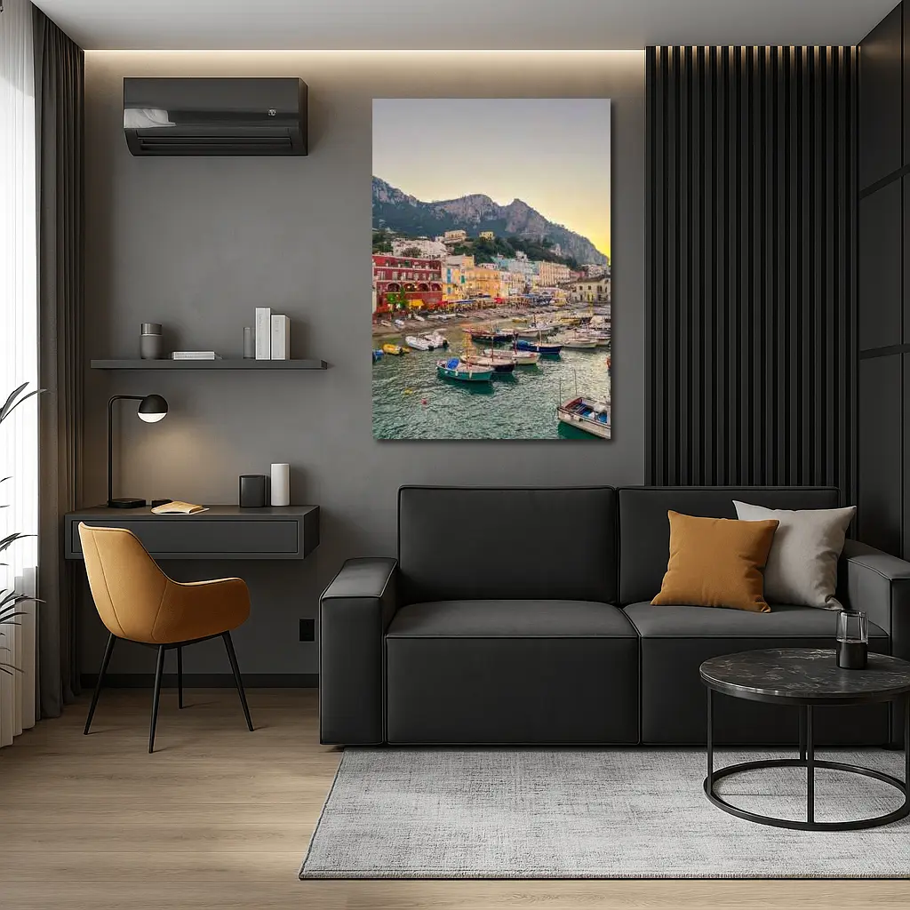 Capri Harbor Colorful Buildings Mountain Sunset – Wall Art