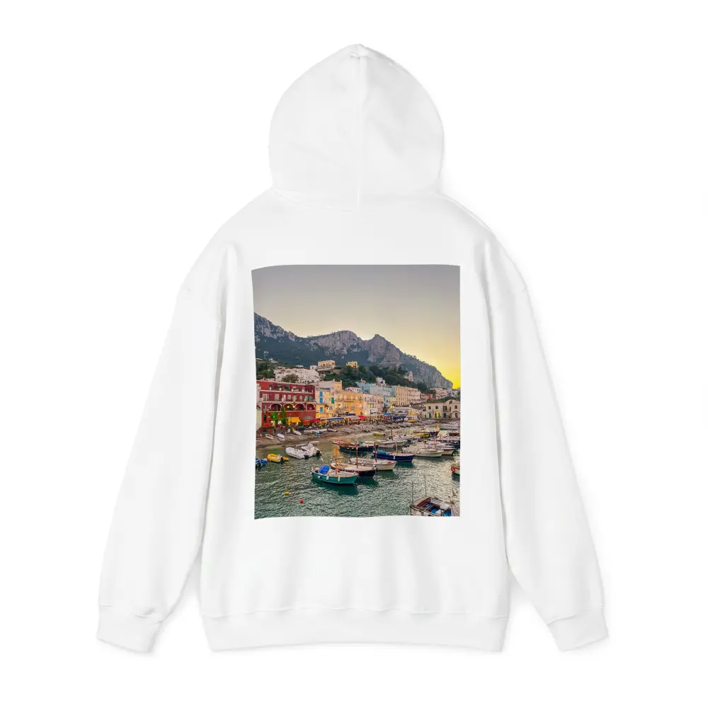 Capri Harbor Colorful Buildings Mountain Sunset – Hoodies