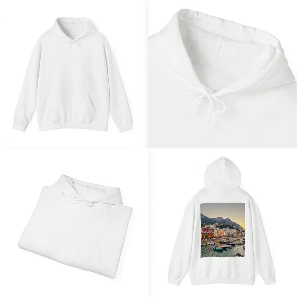 Capri Harbor Colorful Buildings Mountain Sunset – Hoodies