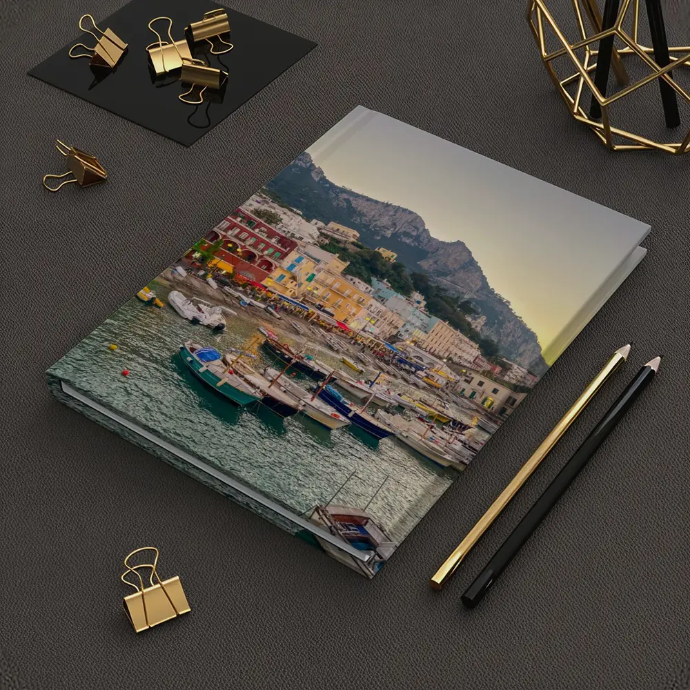 Capri Harbor Colorful Buildings Mountain Sunset – Notebooks