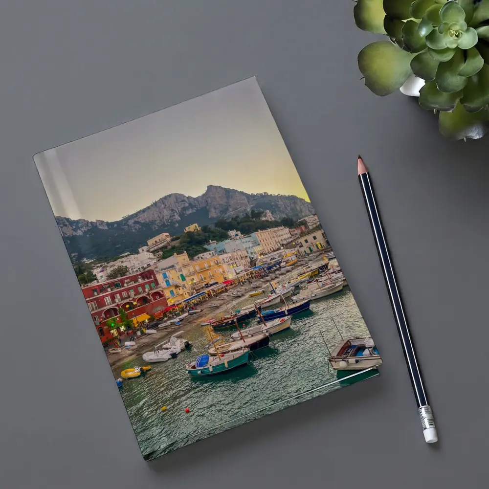 Capri Harbor Colorful Buildings Mountain Sunset – Notebooks