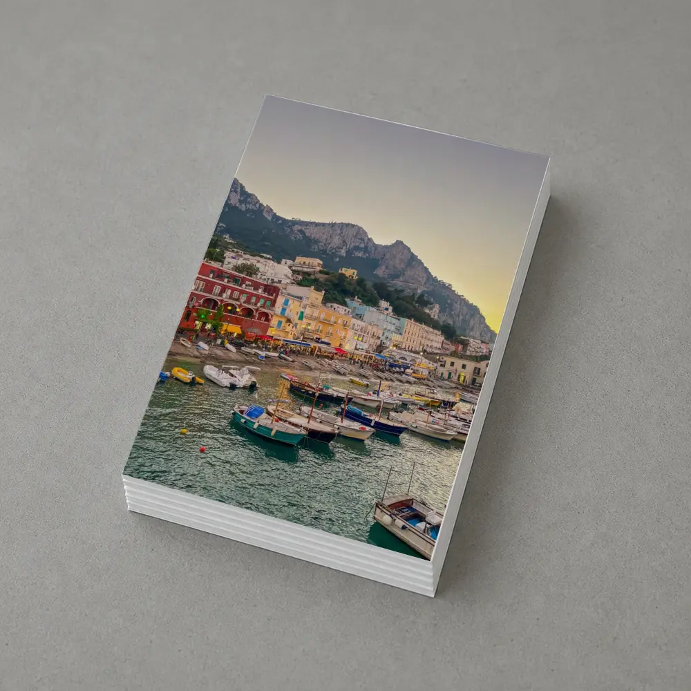 Capri Harbor Colorful Buildings Mountain Sunset – Postcards