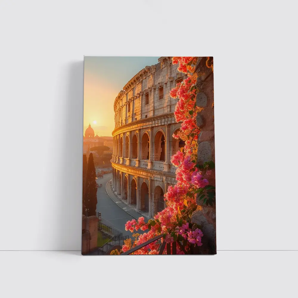 Rome Colosseum Sunset Pink Bougainvillea Flowers – Wall Art