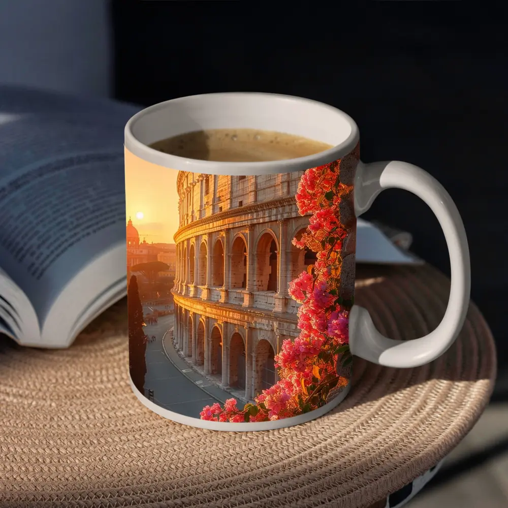 Rome Colosseum Sunset Pink Bougainvillea Flowers – Mugs