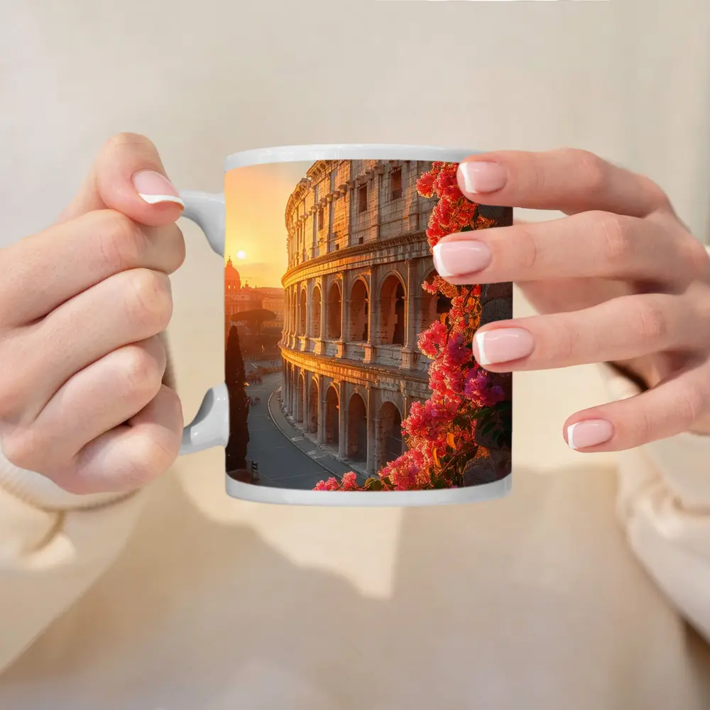 Rome Colosseum Sunset Pink Bougainvillea Flowers – Mugs