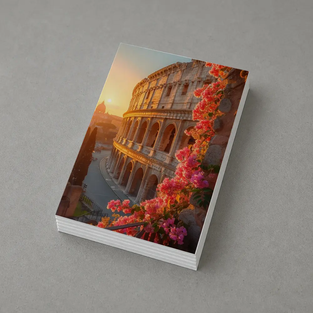 Rome Colosseum Sunset Pink Bougainvillea Flowers – Postcards
