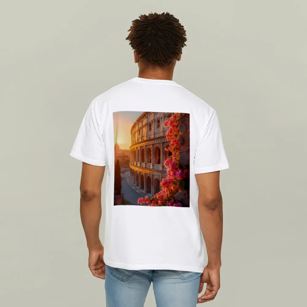 Rome Colosseum Sunset Pink Bougainvillea Flowers – T-Shirts