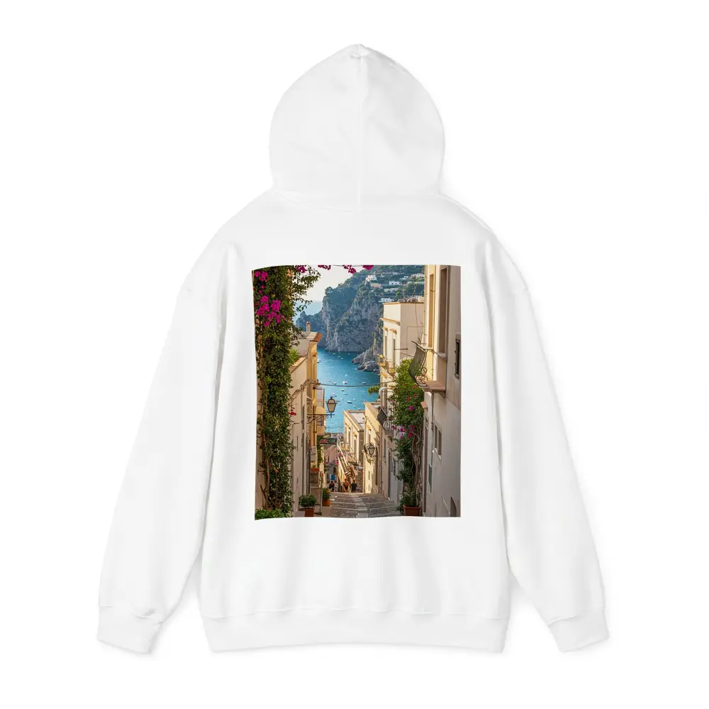 Italian Coastal Alley Pink Bougainvillea Ocean View – Hoodies