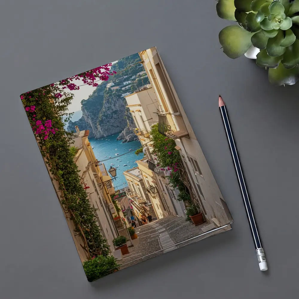 Italian Coastal Alley Pink Bougainvillea Ocean View – Notebooks