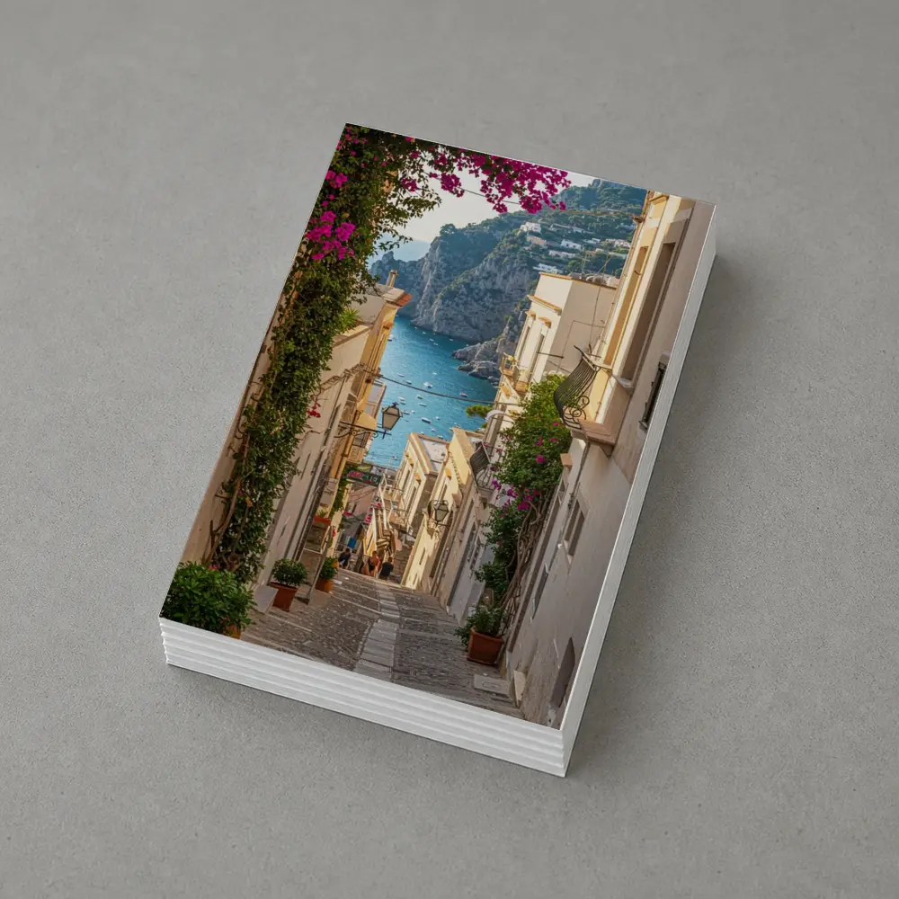 Italian Coastal Alley Pink Bougainvillea Ocean View – Postcards