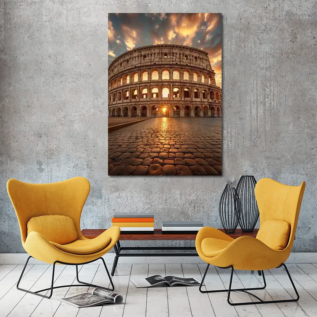 Colosseum Rome Sunset Golden Sky – Wall Art