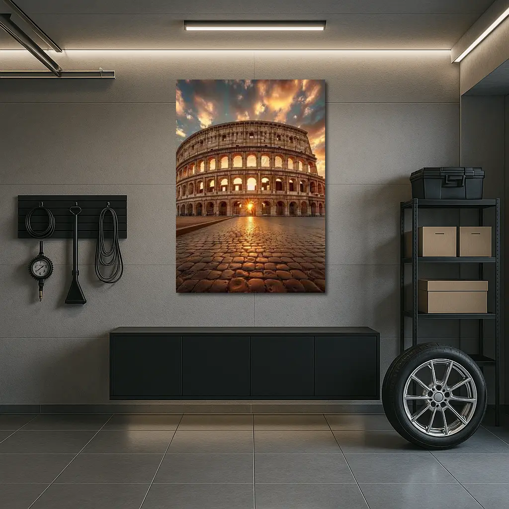 Colosseum Rome Sunset Golden Sky – Wall Art