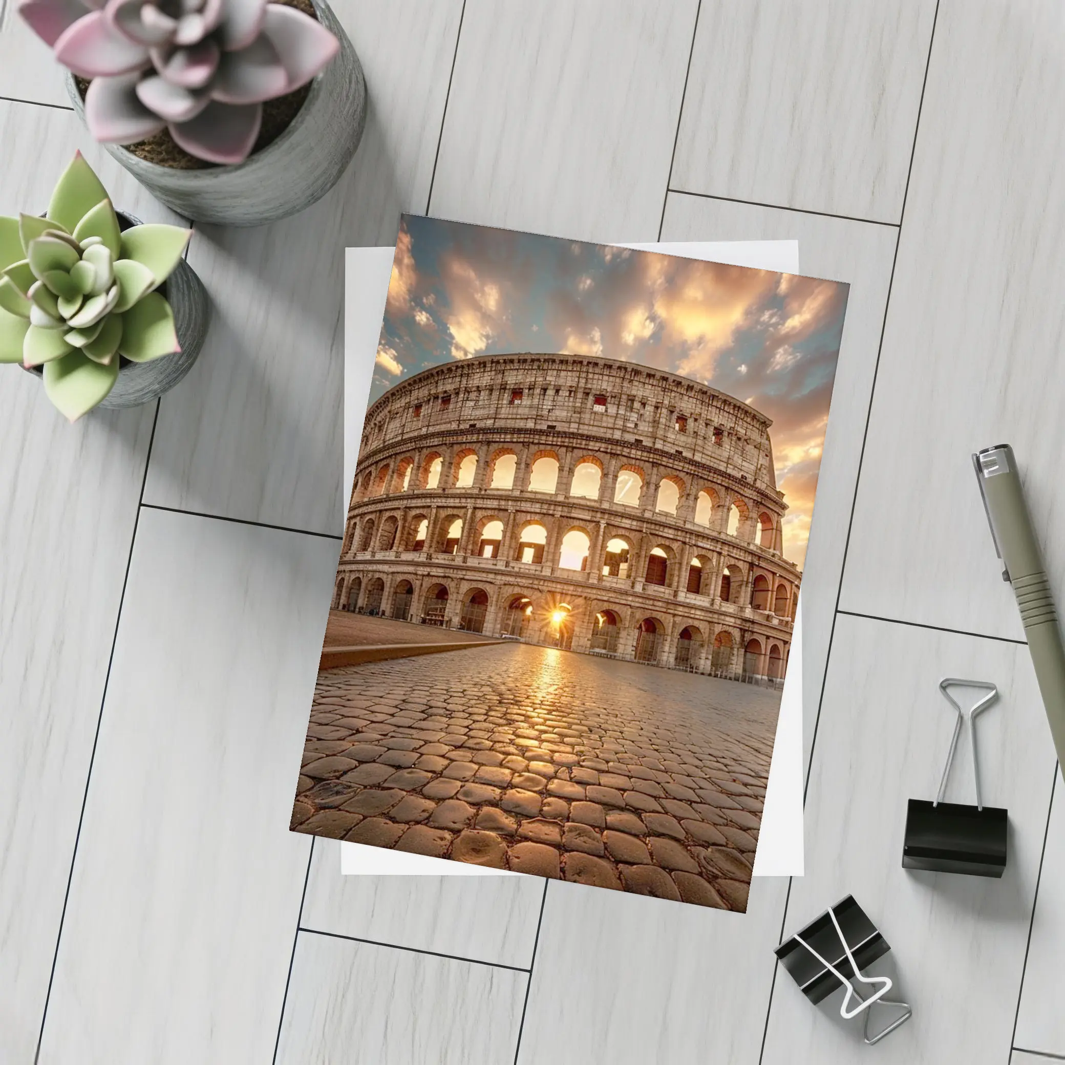 Colosseum Rome Sunset Golden Sky – Postcards