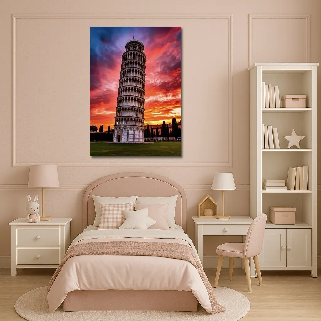 Leaning Tower of Pisa Dramatic Sunset Sky – Wall Art