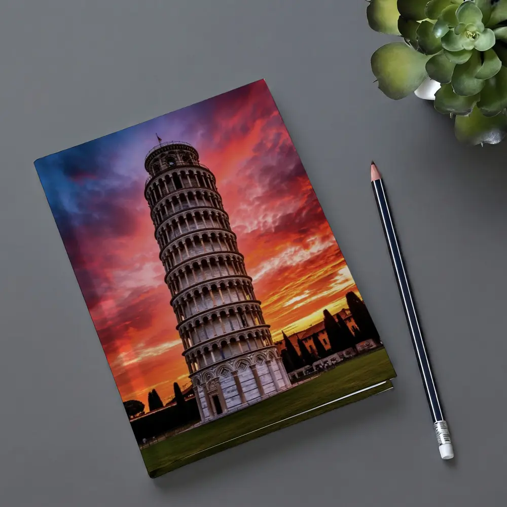 Leaning Tower of Pisa Dramatic Sunset Sky – Notebooks