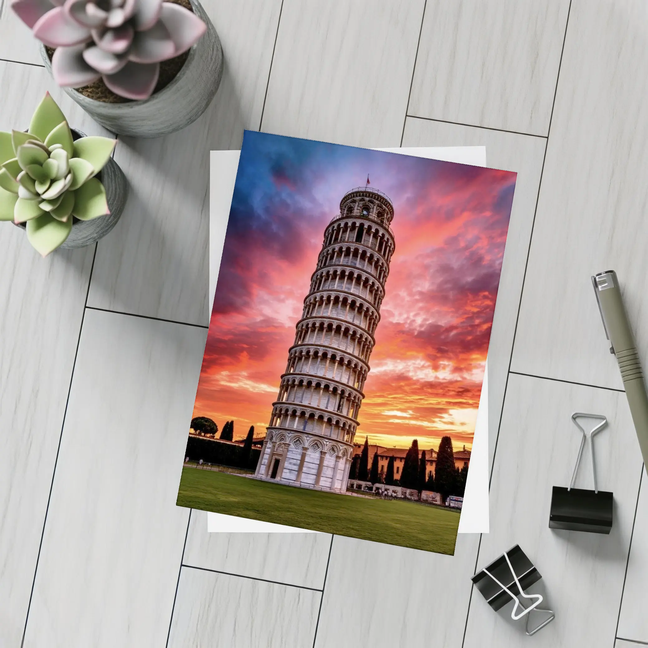 Leaning Tower of Pisa Dramatic Sunset Sky – Postcards