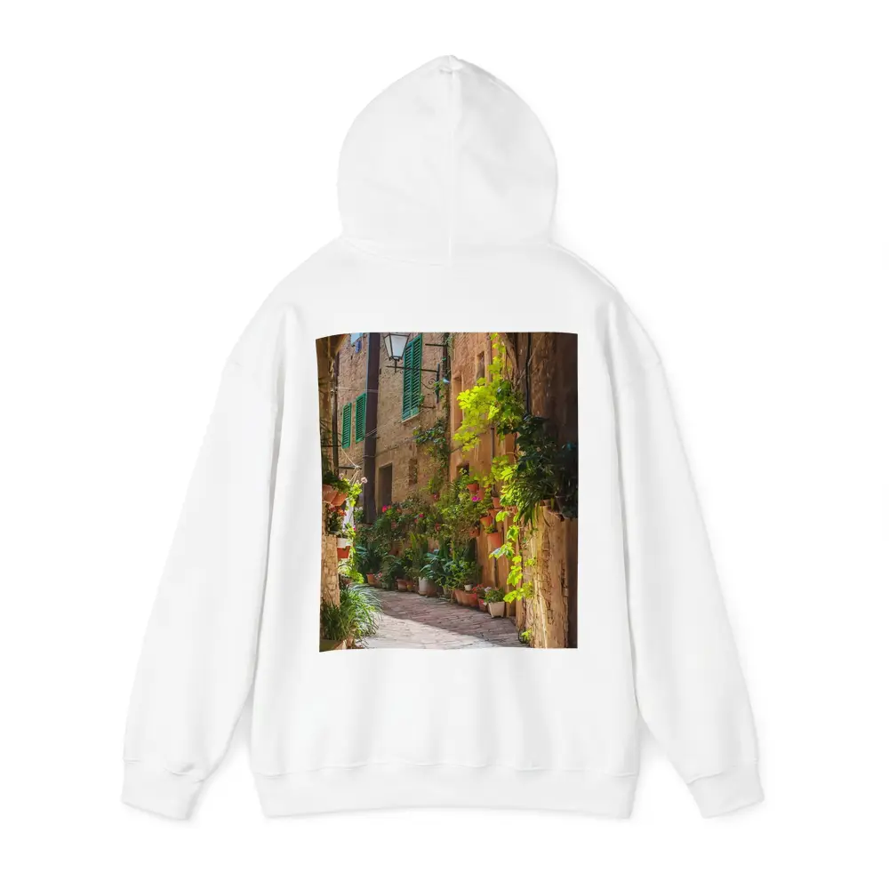 Sunlit Italian Alley With Potted Plants – Hoodies