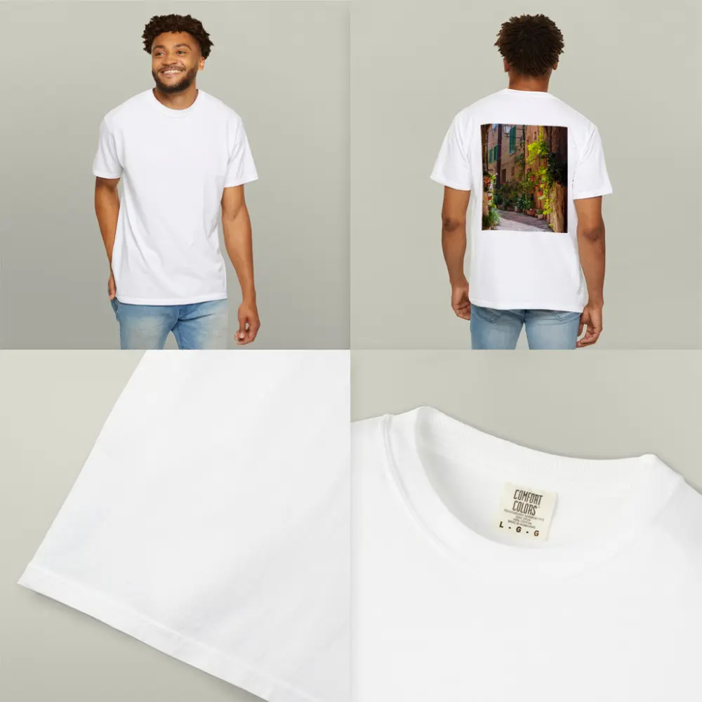 Sunlit Italian Alley With Potted Plants – T-Shirts