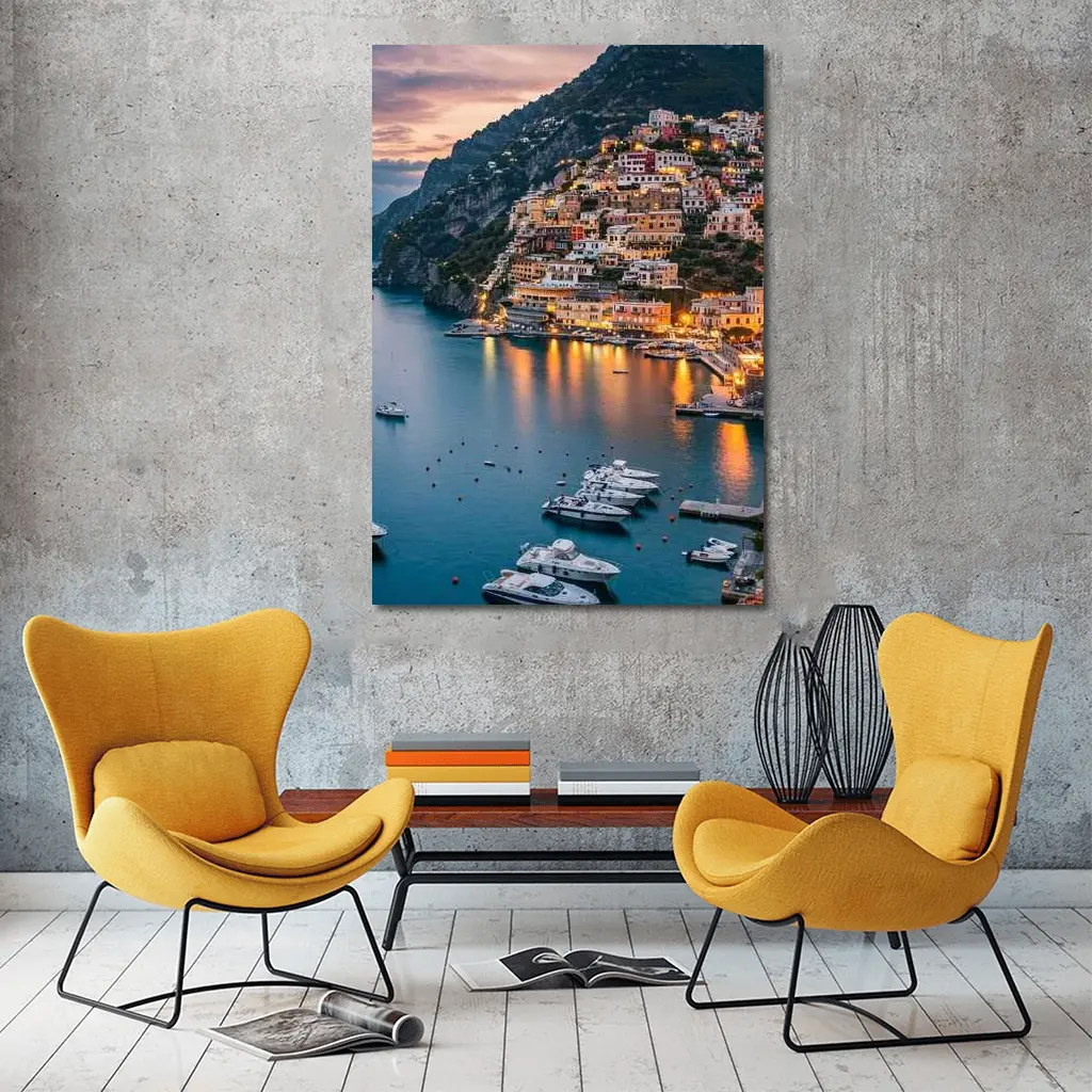 Positano Amalfi Coast Italy Dusk Harbor – Wall Art
