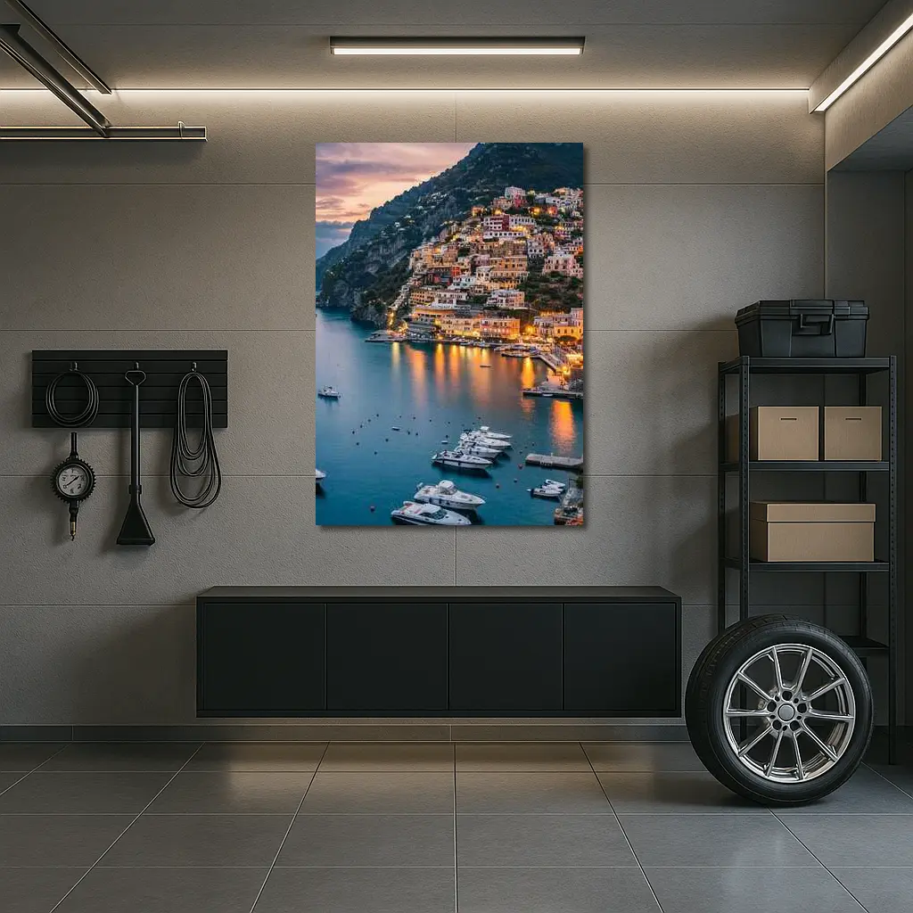 Positano Amalfi Coast Italy Dusk Harbor – Wall Art