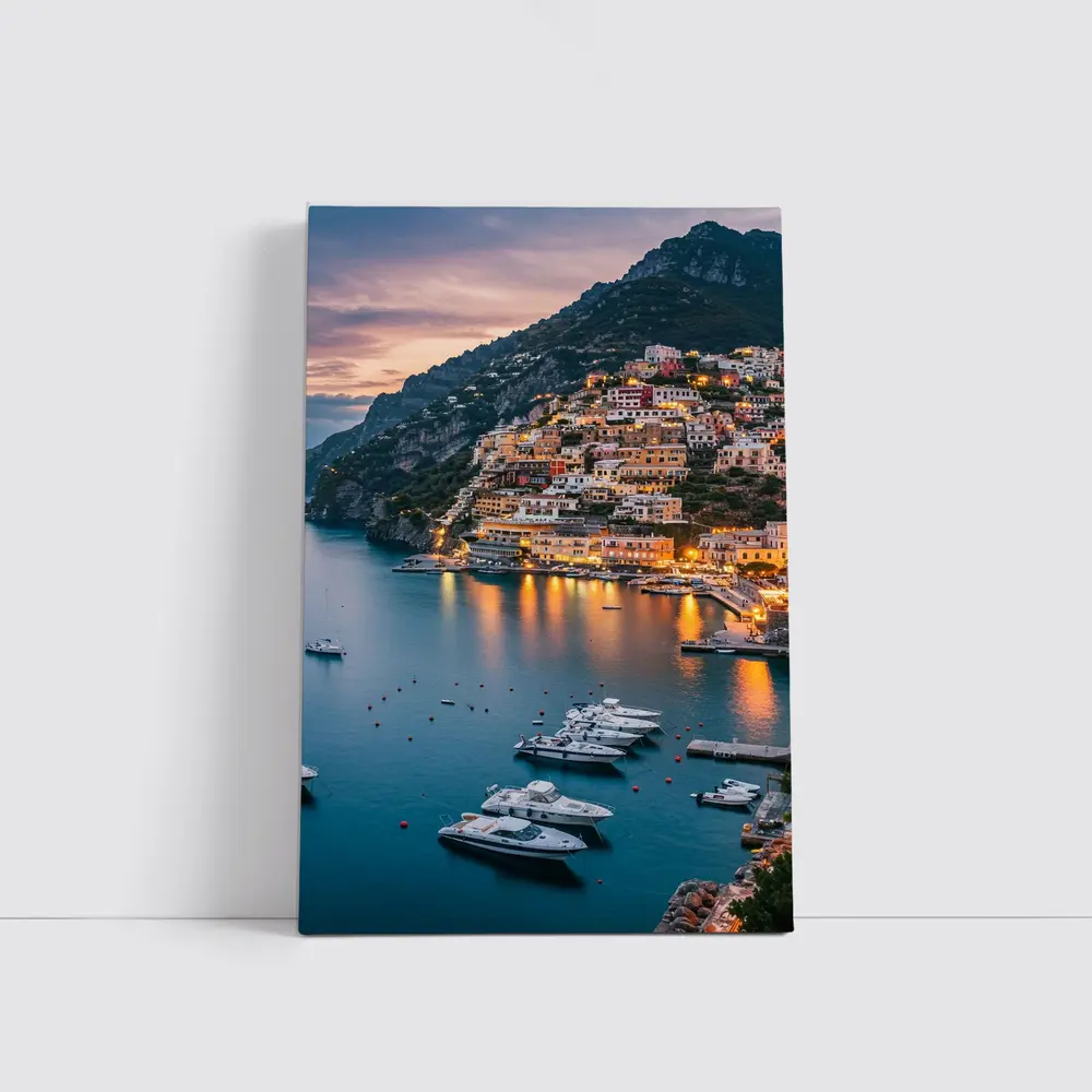 Positano Amalfi Coast Italy Dusk Harbor – Wall Art