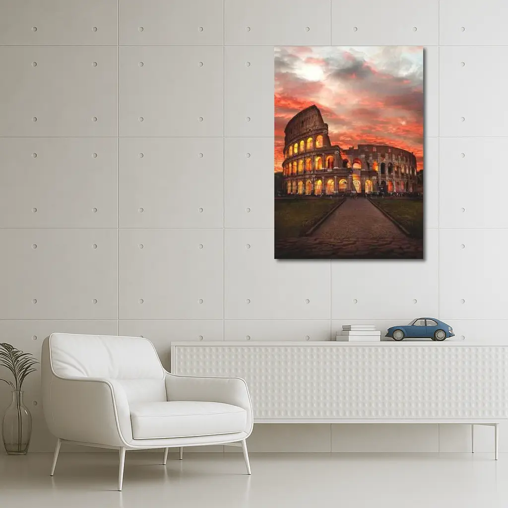 Rome Colosseum Glowing Red Sunset Sky – Wall Art