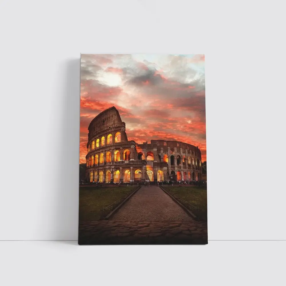 Rome Colosseum Glowing Red Sunset Sky – Wall Art