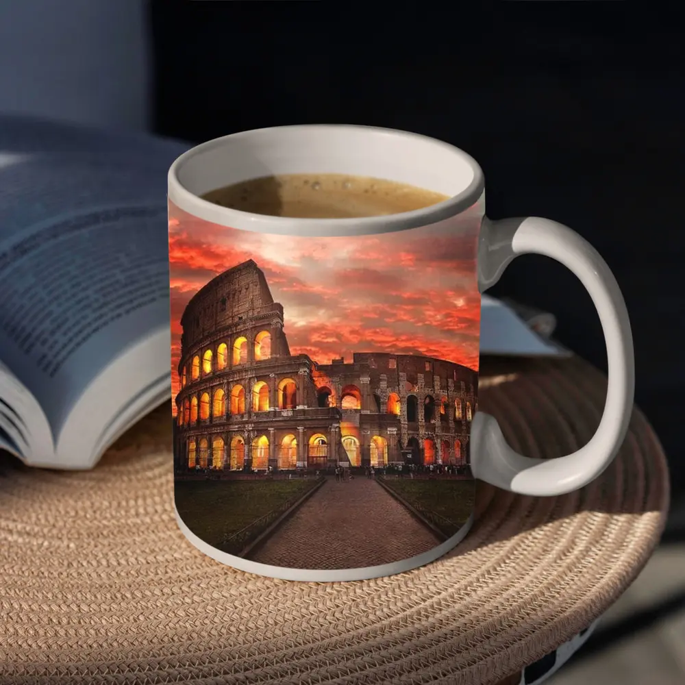 Rome Colosseum Glowing Red Sunset Sky – Mugs