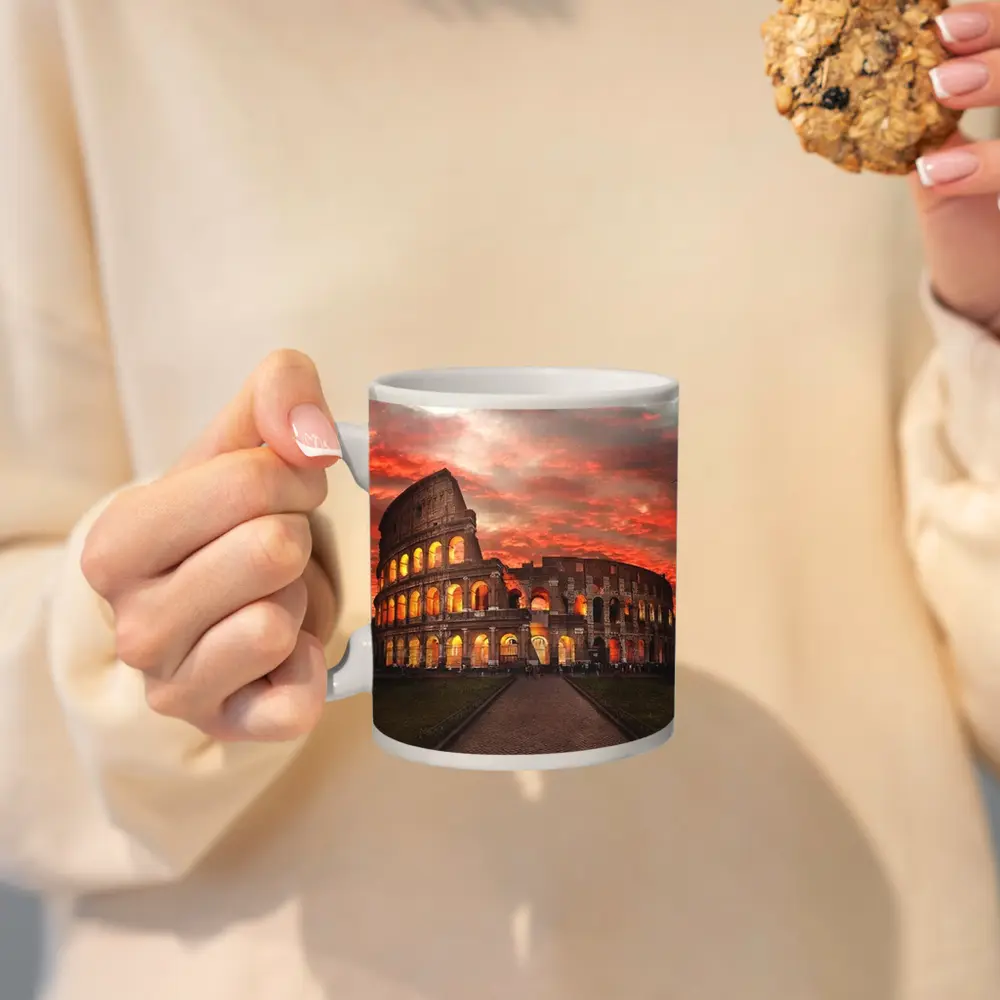 Rome Colosseum Glowing Red Sunset Sky – Mugs